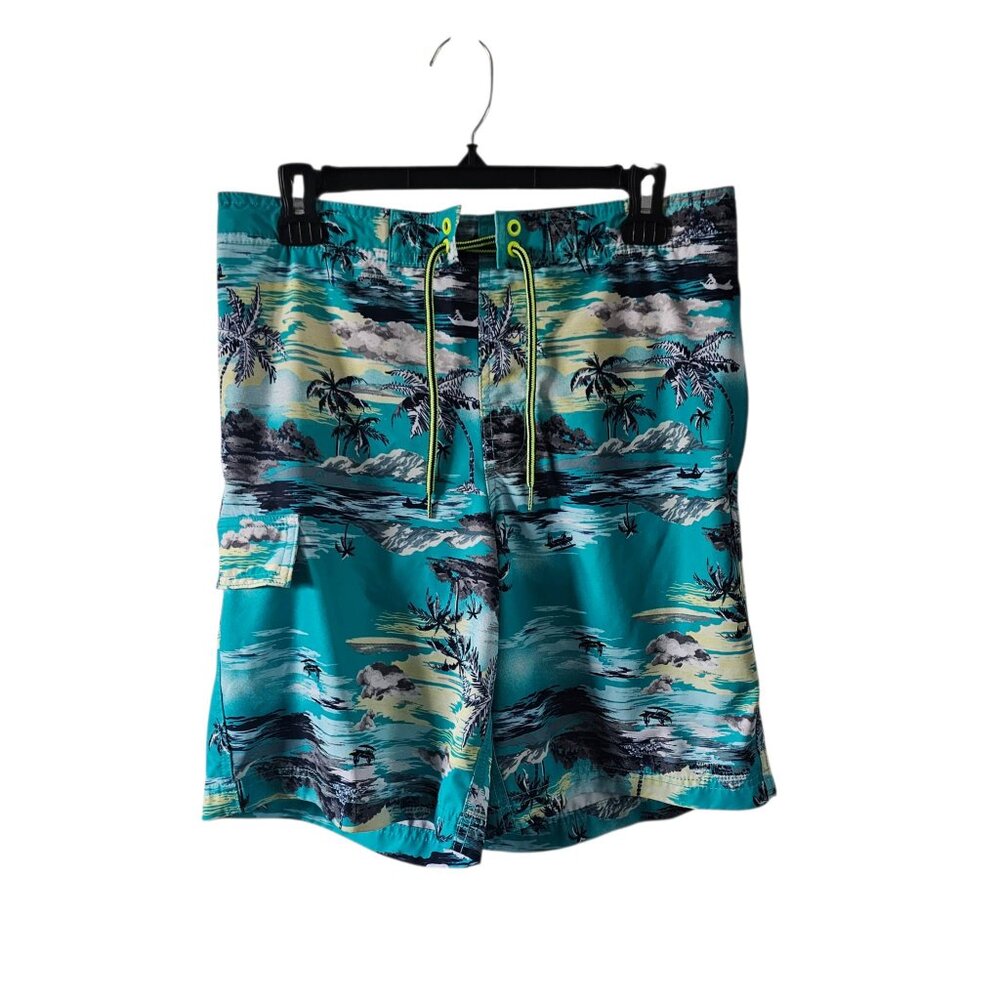 George Blue Green Tropical Men's Swim Trunks Shorts Medium